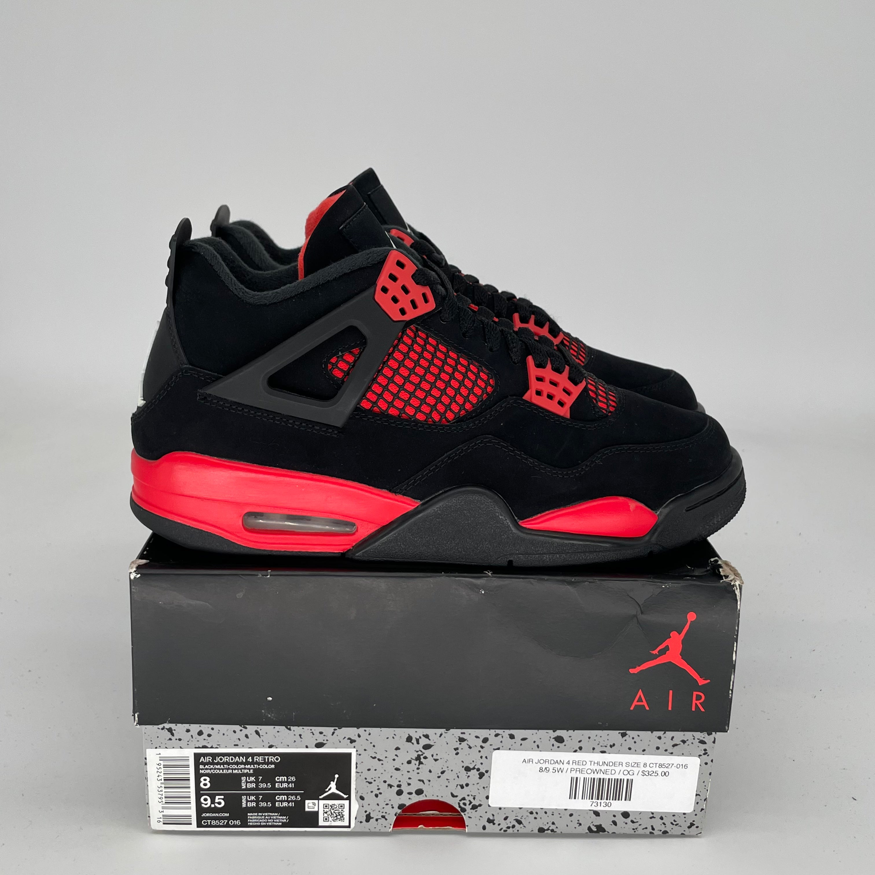 Air Jordan 4 Retro 'Red Thunder' Men's Basketball Shoes Size 8 - Style CT8527-016 | Authentic Sneakers for Streetwear & Basketball Games