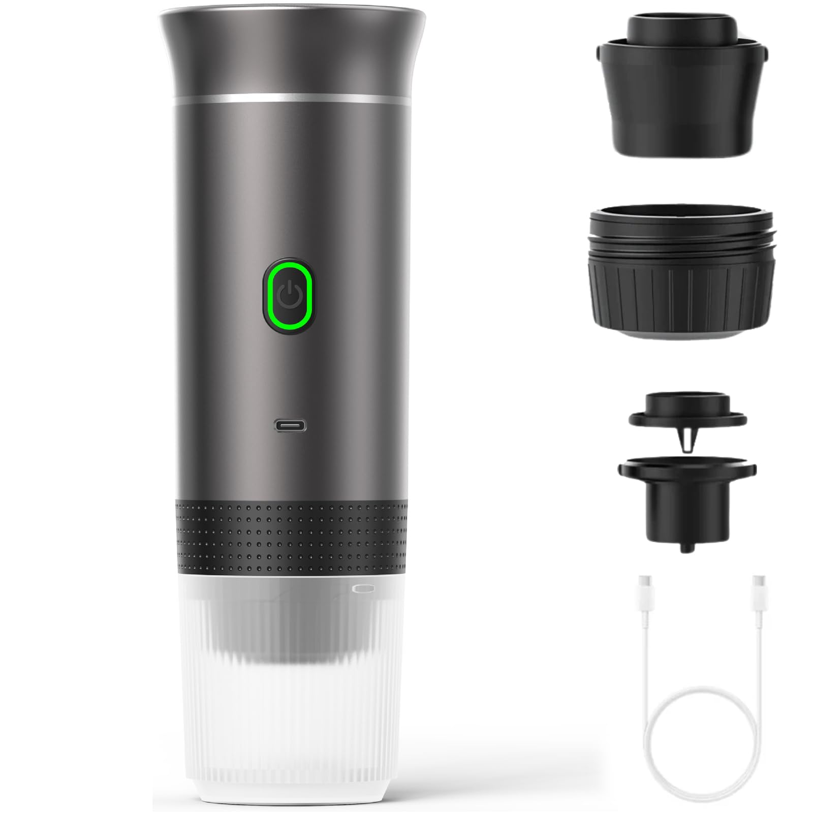 Esprova Portable Espresso Machine - Self Heating Travel Coffee Maker for Camping, Hiking, RV & Office - Compatible with Ground Coffee - Compact & Lightweight (Gray) | Perfect for Outdoor Adventures & Daily Commutes