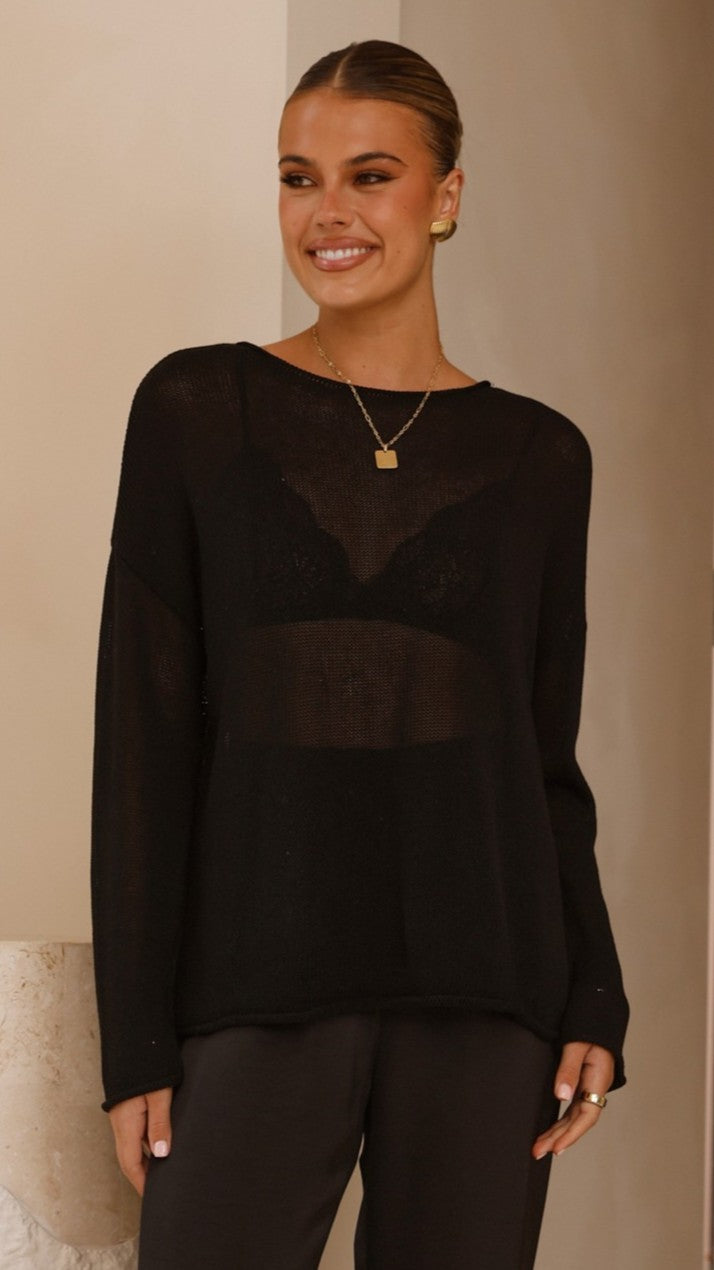 Lakoa Knit Top for Women - Soft Stretchy Comfortable Black Long Sleeve Shirt - Perfect for Casual Wear, Office, and Layering