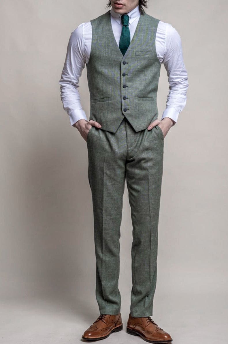 Cavani Miami Men's Sage Green 3 Piece Suit | Slim Fit Business Suit for Weddings, Office & Formal Events