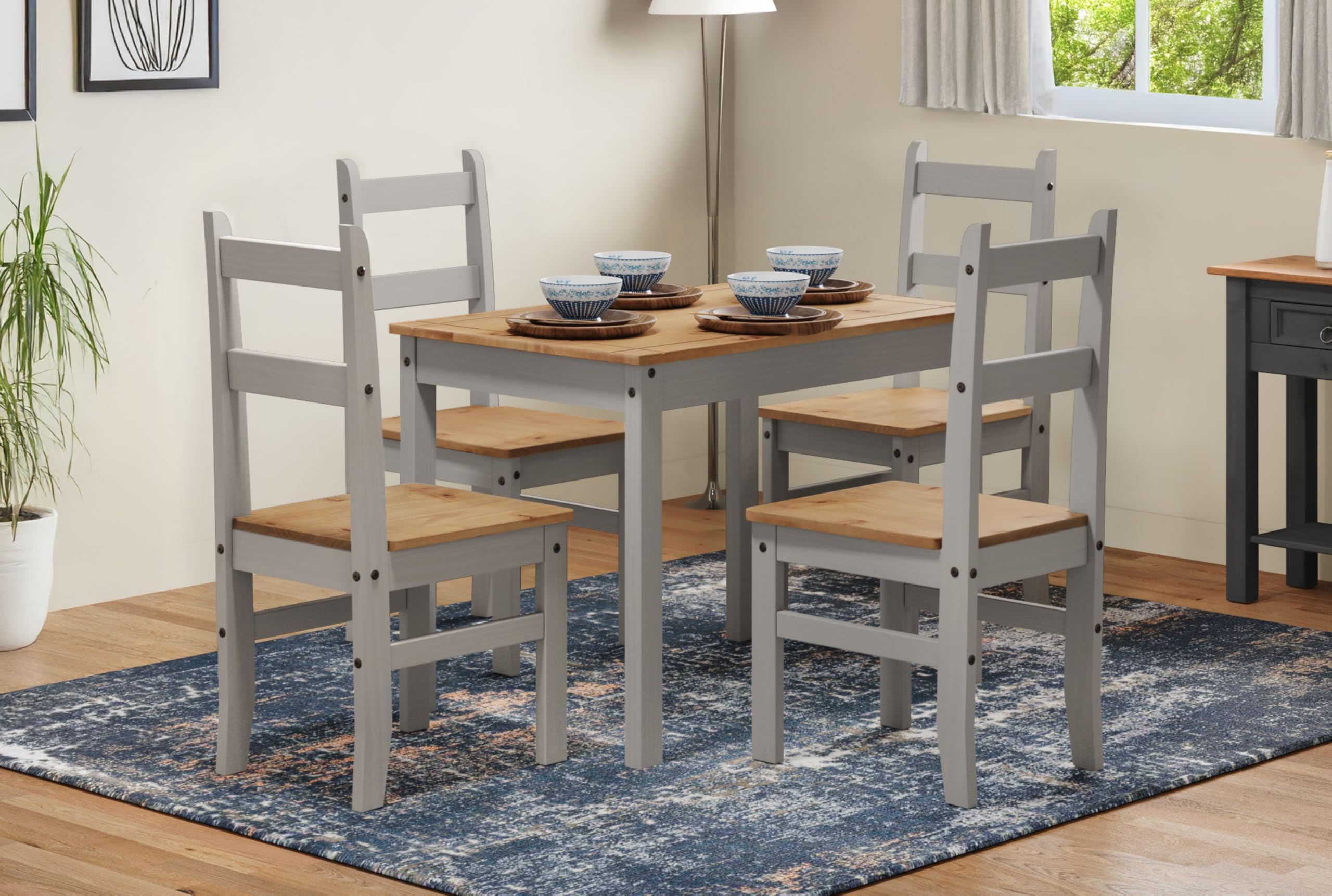 Affordable Corona Grey Wax Dining Table Set with 4 Chairs - Perfect for Small Spaces & Budget-Friendly Home Decor | Mercer's Furniture