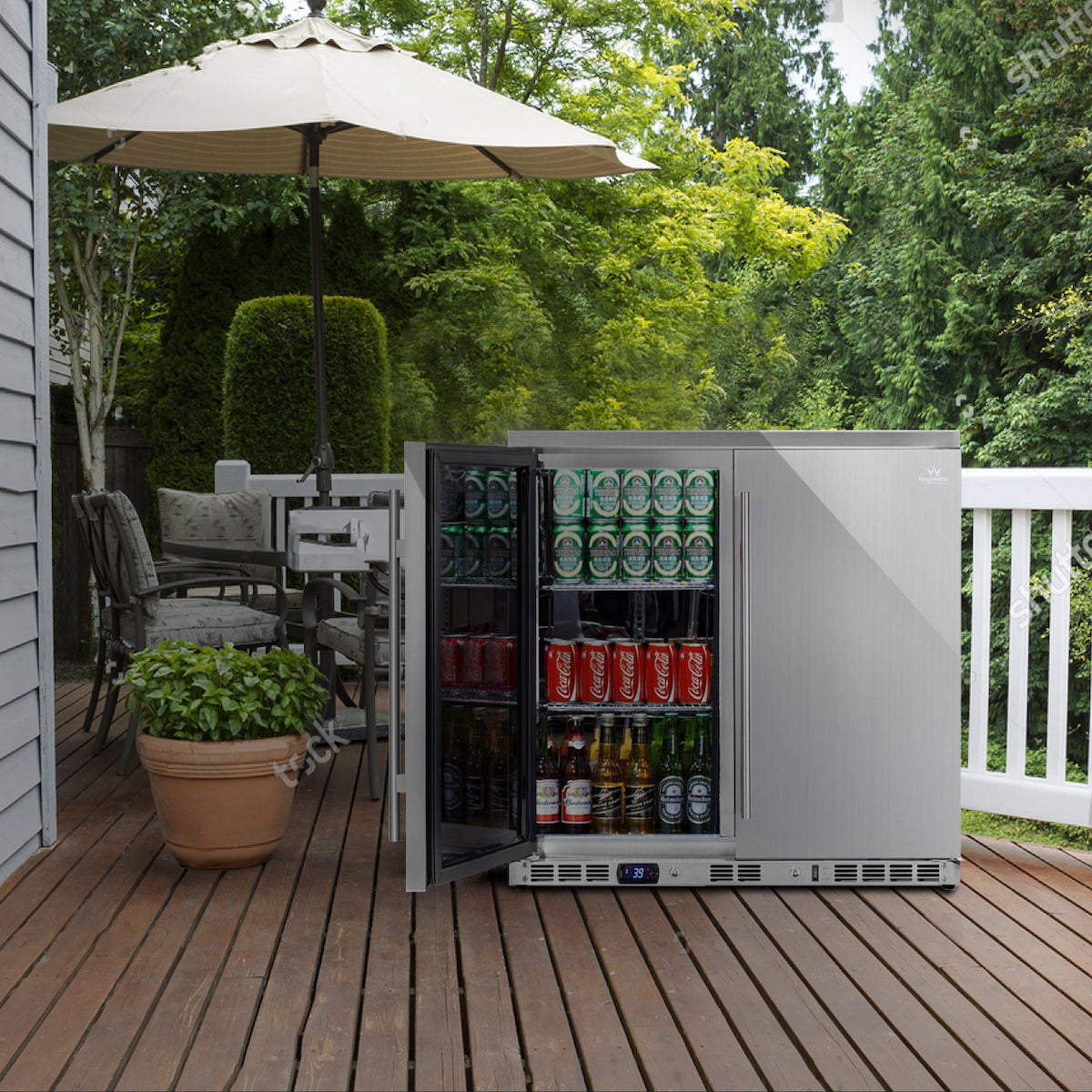 36 Inch Stainless Steel Double Door Outdoor Refrigerator - Kingsbottle Commercial Grade Fridge for Patio, Backyard, Poolside & Outdoor Kitchen Use