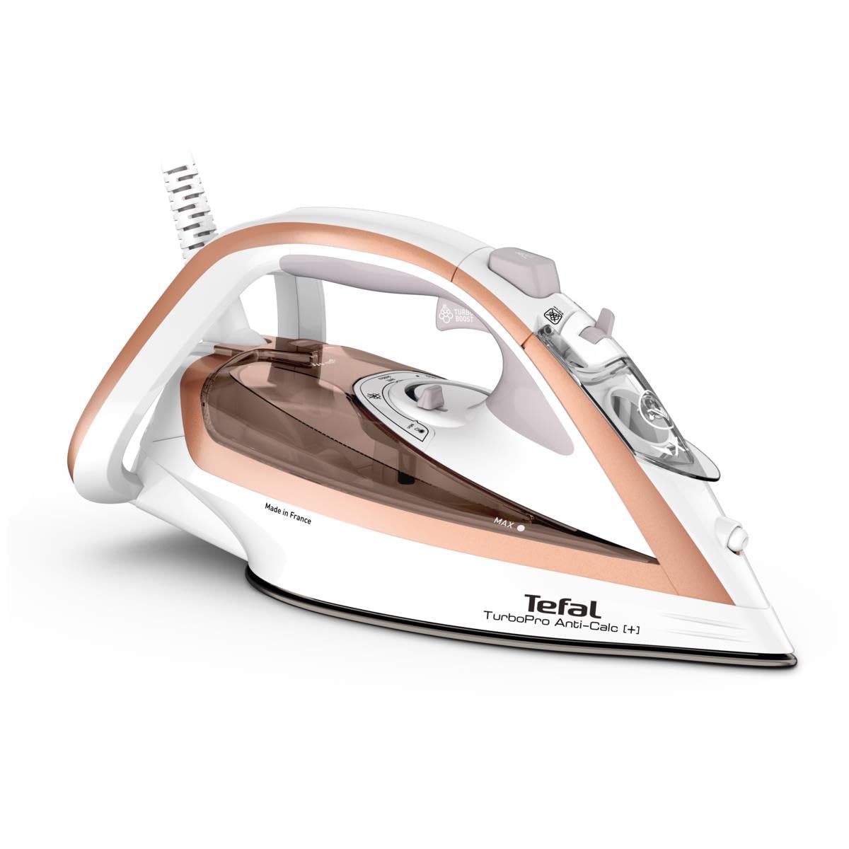 TEFAL TurboPro FV5697E1 3000W Steam Iron with Dry Function - Beige White (FV5697) - Perfect for Home, Office & Travel - Fast Wrinkle Removal for Clothes, Curtains & Fabrics