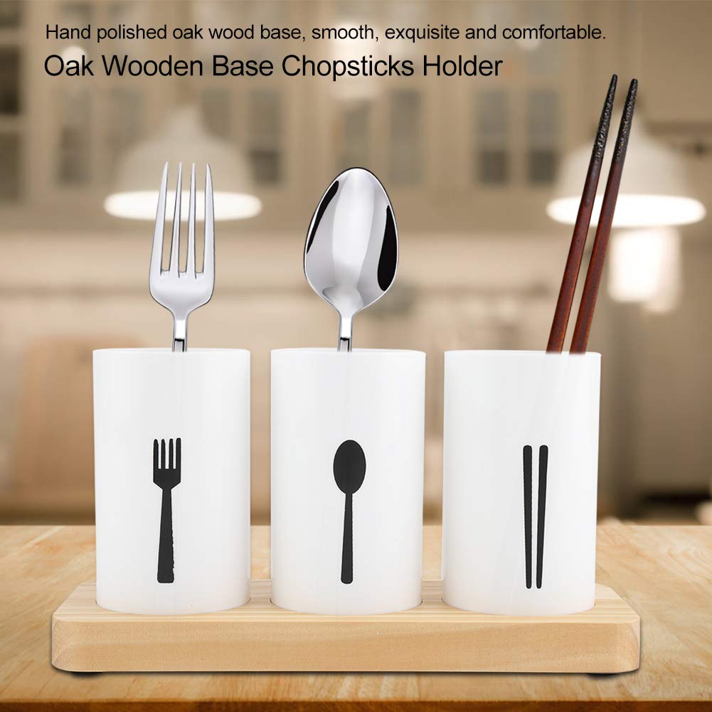 Premium Oak Wood Chopsticks Holder with Bamboo Base - Kitchen Cutlery Storage Box, Drain Rack & Knife Organizer - Perfect for Asian Dining, Sushi Nights & Organized Kitchen Countertops