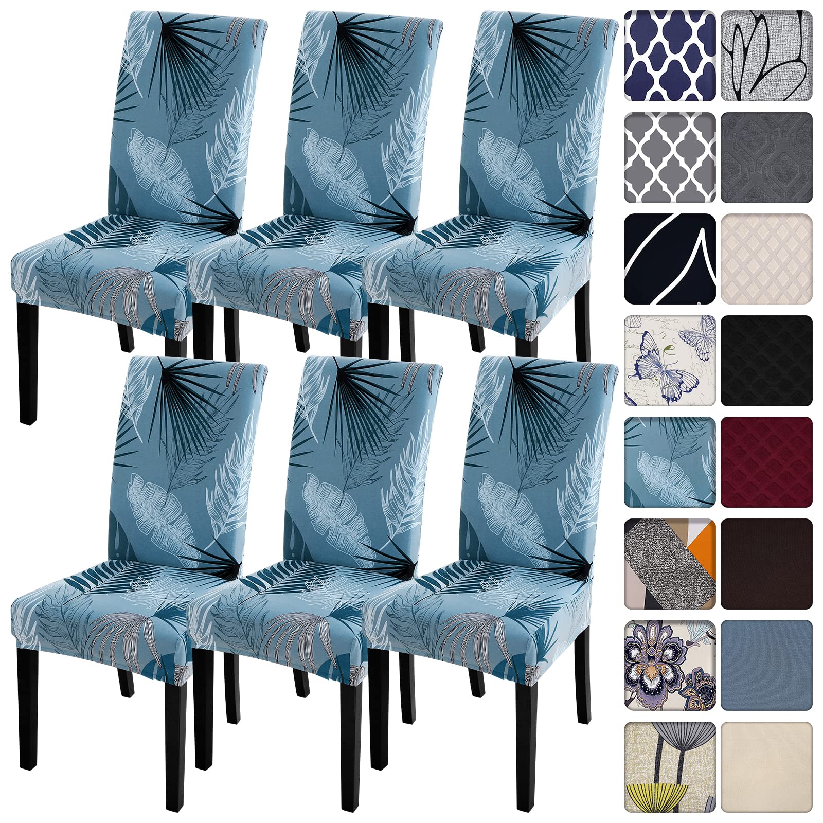 Stretchable Printed Parsons Chair Covers Set of 6 - Washable Spandex Slipcovers for Dining Chairs - Summer Pattern Kitchen Chair Protectors - Perfect for Home, Hotel & Wedding Ceremony (Blue)