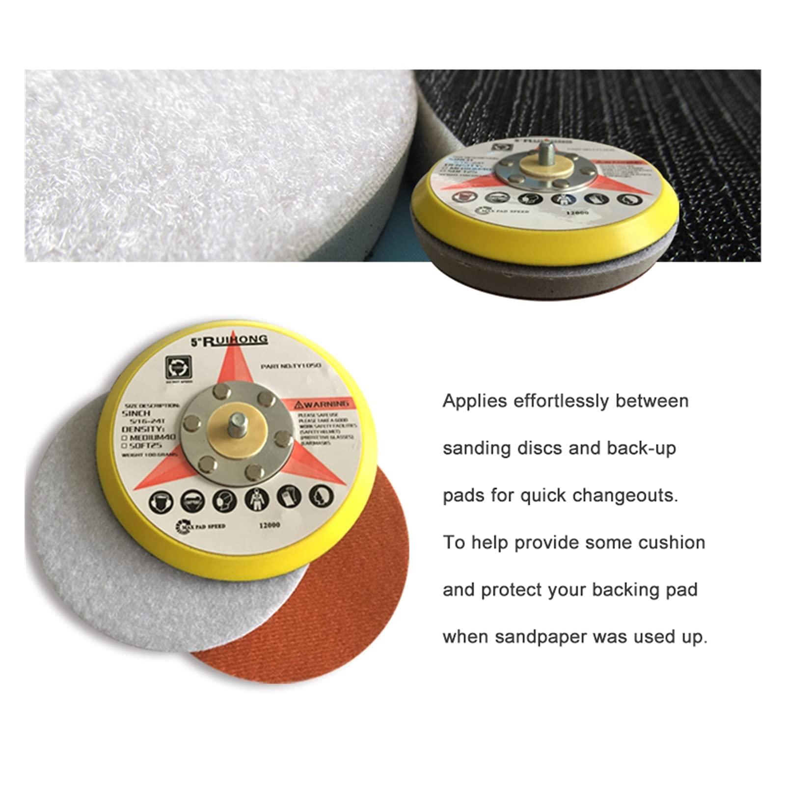 5-Piece 5-Inch (125mm) High-Density Sponge Polishing Pads - Hook & Loop Backing for Sanders - Perfect for Car Detailing, Woodworking & Surface Restoration