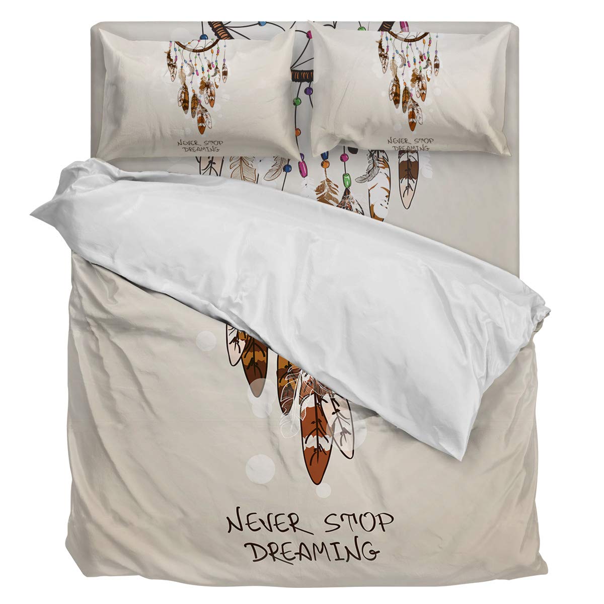 King Size 4-Piece Duvet Cover Set - Ultra Soft Brushed Microfiber Dreamcatcher Design, Never Stop Dreaming Modern Comforter Cover for All Seasons | Perfect for Master Bedroom, Guest Room & Dorm Decor