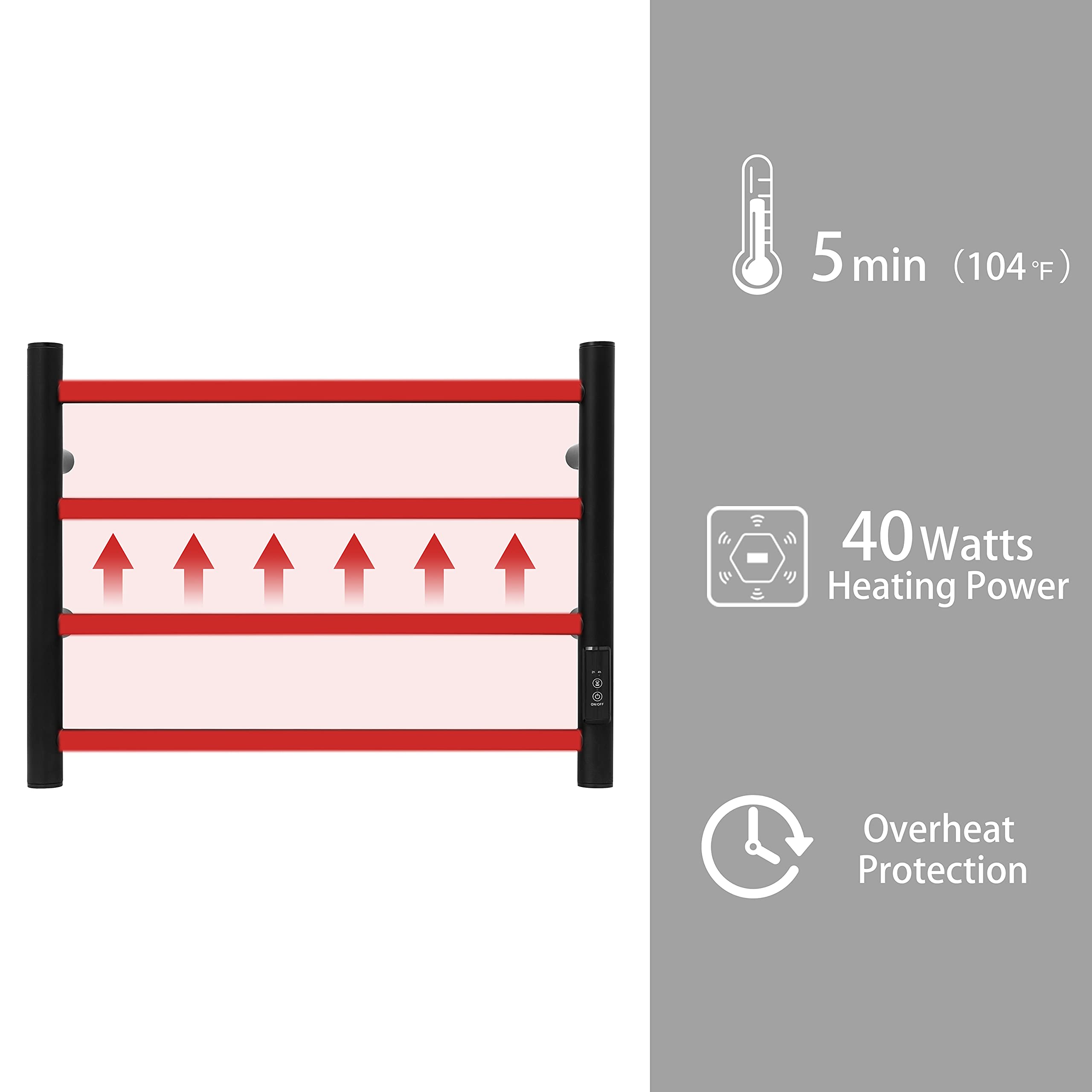 Stainless Steel Electric Heated Towel Rack - 4 Bar Wall Mounted Bathroom Towel Warmer with Built-in Timer & Matte Black Finish | Perfect for Spa, Luxury Bathrooms & Guest Suites