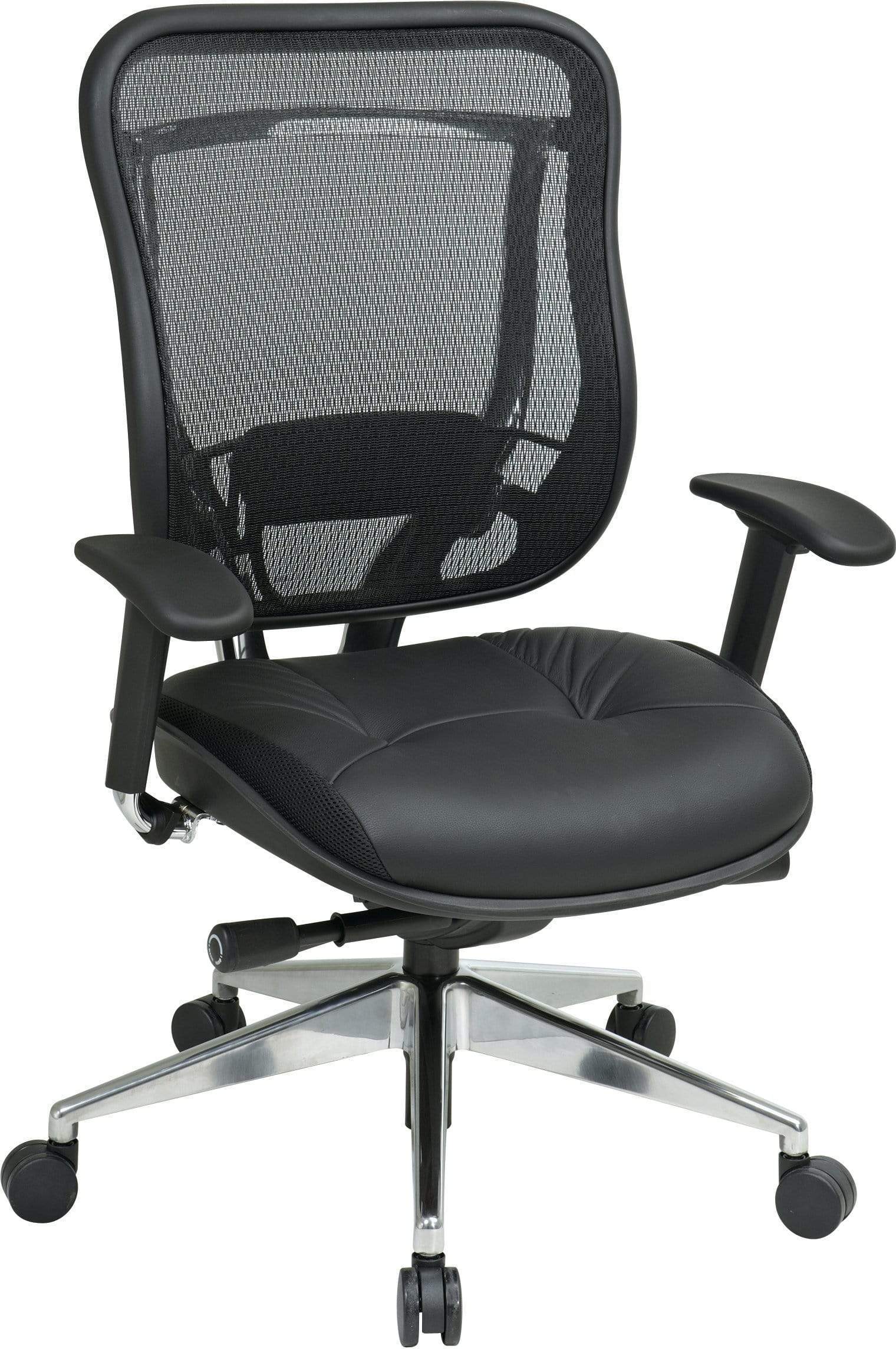 Space Seating® Executive High Back Ergonomic Mesh Office Chair with Leather Seat - Adjustable Lumbar Support & Tilt Function for Home & Business Workspaces [Model 818A 41P9C1A8]