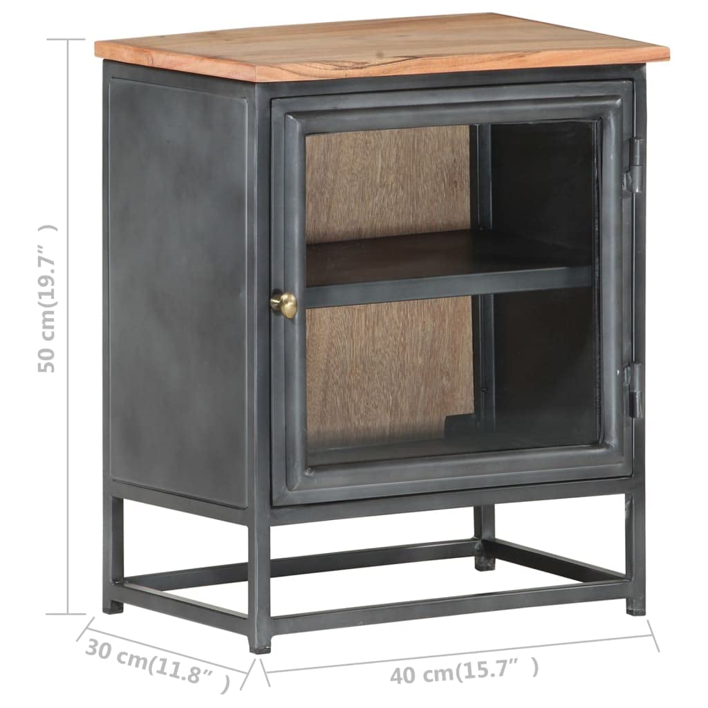 vidaXL Solid Acacia Wood Nightstand with Glass Door - Industrial Gray Bedside Cabinet for Bedroom, No Assembly Needed, Perfect for Modern Home Decor & Storage Solutions
