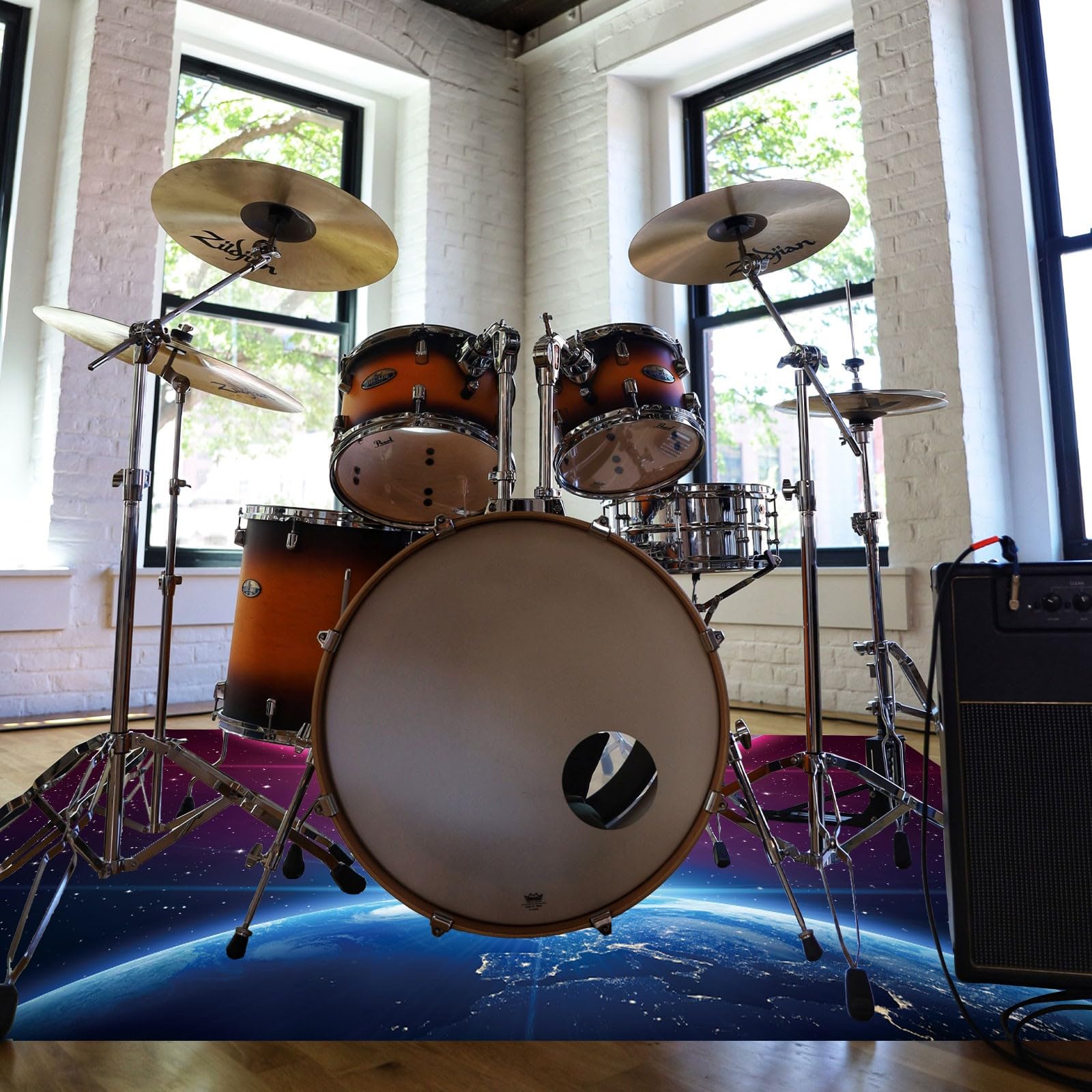 6x6.6Ft Professional Non-Slip Drum Mat with Soundproof Padding - Heavy Duty Drum Rug for Drum Set Accessories, Perfect Gift for Drummers (Ball Design) - Ideal for Home Studios, Live Performances & Drum Practice Sessions