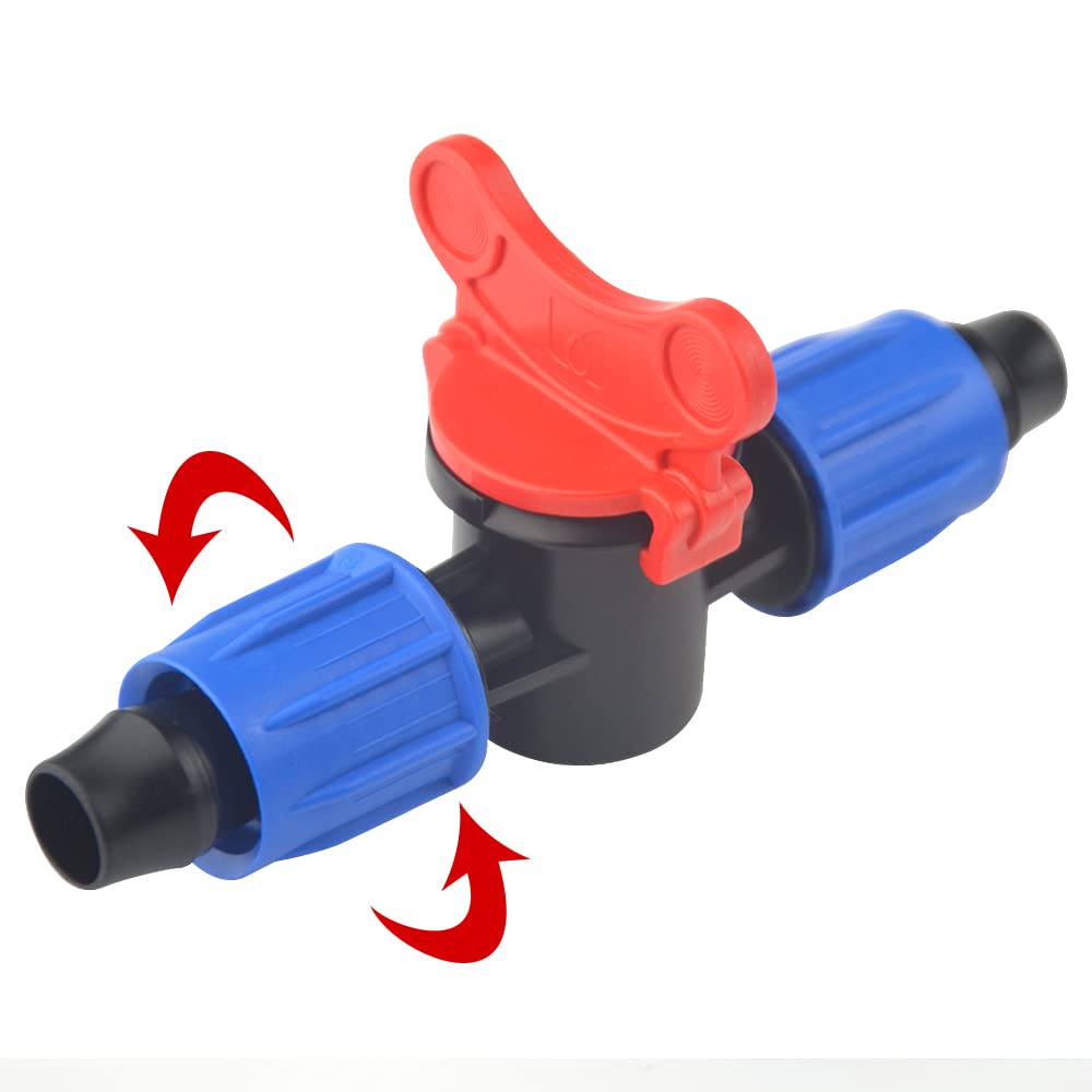 10-Pack 1/2 Inch Drip Irrigation Shut-Off Valve - Universal Coupling for 16-17mm Drip Tape Tubing - Compatible with Sprinkler Systems (Blue & Red) - Perfect for Garden, Lawn & Greenhouse Watering