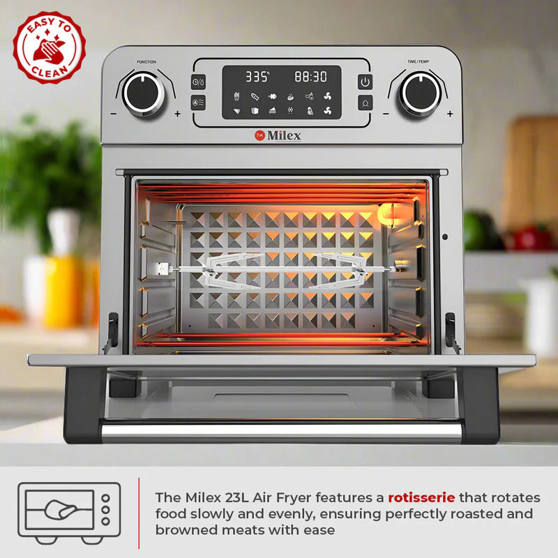 Milex 23L Digital Air Fryer Oven with Rotisserie - Large Capacity, 8-in-1 Functions for Healthy Cooking - Perfect for Roasting, Baking, Grilling & Family Meals