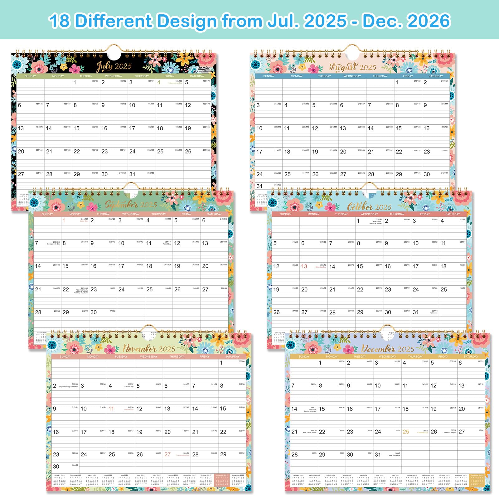 2025-2026 Wall Calendar - 18 Month Planner from July 2025 to December 2026 with Twin-Wire Binding, 11