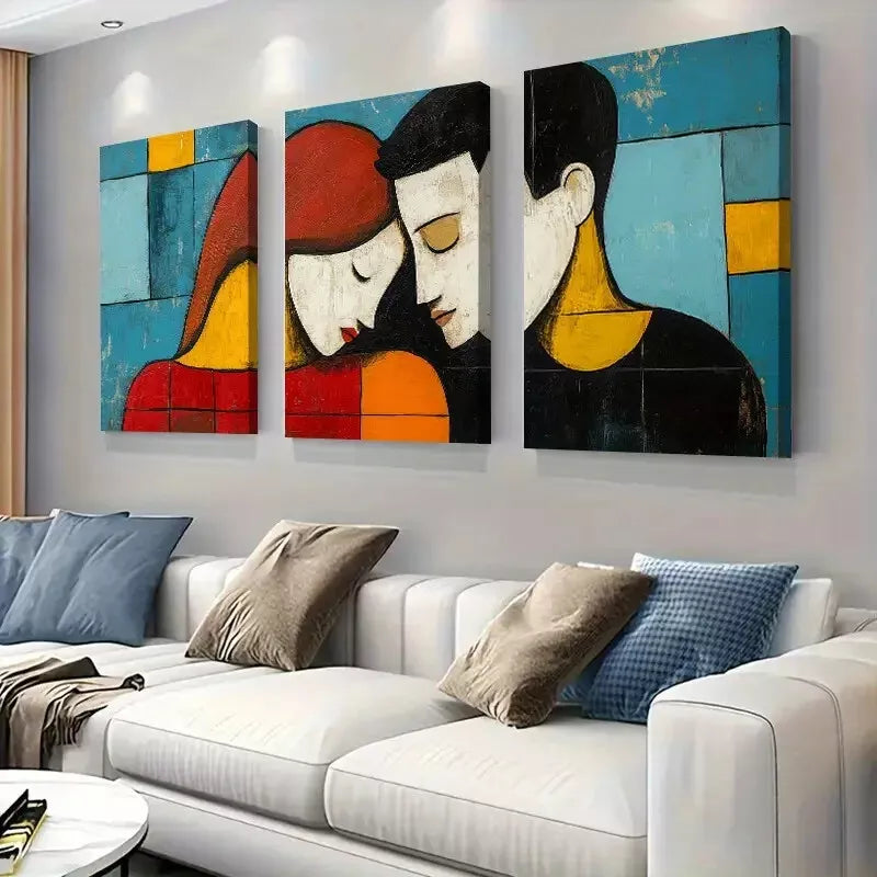 3-Piece Romantic Abstract Geometric Couple Wall Art Set - Framed Canvas 50x70cm (20x28in) - High Quality Print - 100% Australian Made - Ready to Hang - Perfect for Bedroom, Living Room & Wedding Gift