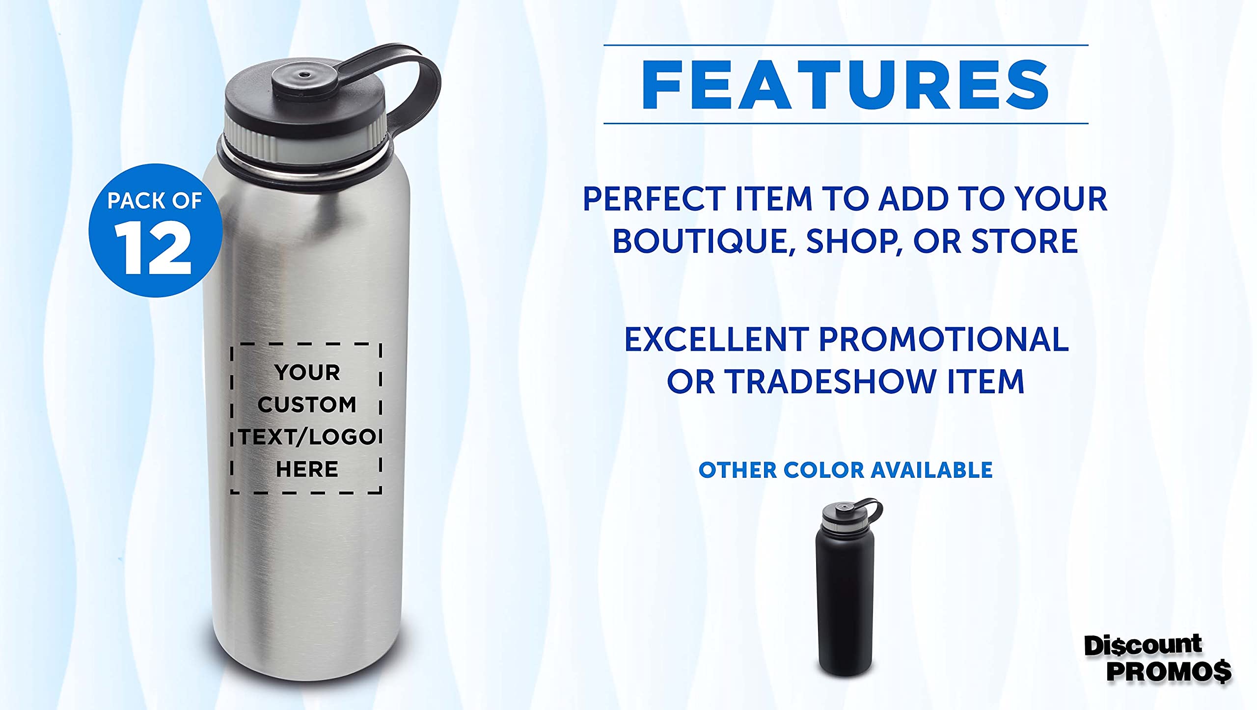 12 Pack 41 oz Stainless Steel Vacuum Insulated Water Bottles - Double Wall Thermal, Custom Text/Logo Engraving, Silver - Perfect for Gym, Hiking, Camping & Office Use
