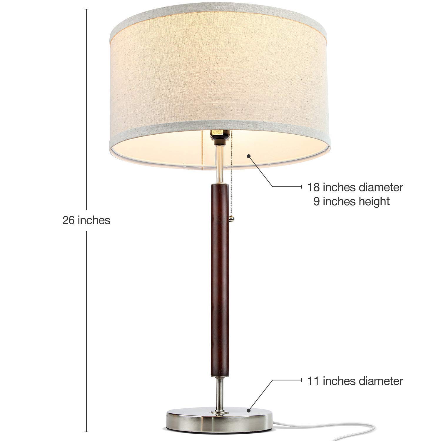 Brightech Carter Modern LED Floor Lamp Set of 2 - Mid-Century Bedside & Living Room Lamps with Drum Shade - Stainless Steel & Wood Finish - Perfect for Bedroom, Office, and Reading Nook Lighting