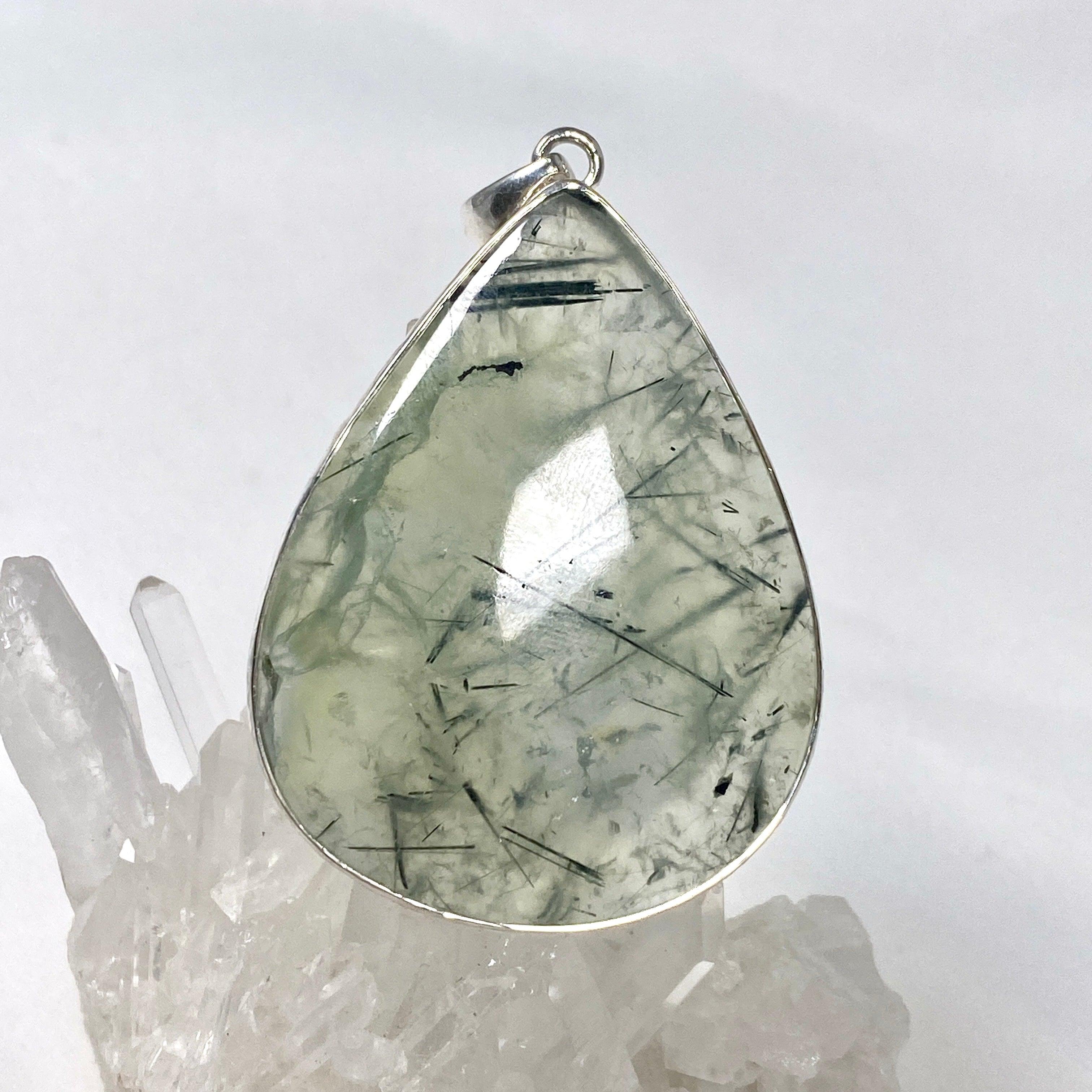 Natural Prehnite Teardrop Pendant Necklace - KPGJ3769 | Healing Crystal Jewelry for Meditation, Energy Balancing & Spiritual Gifts