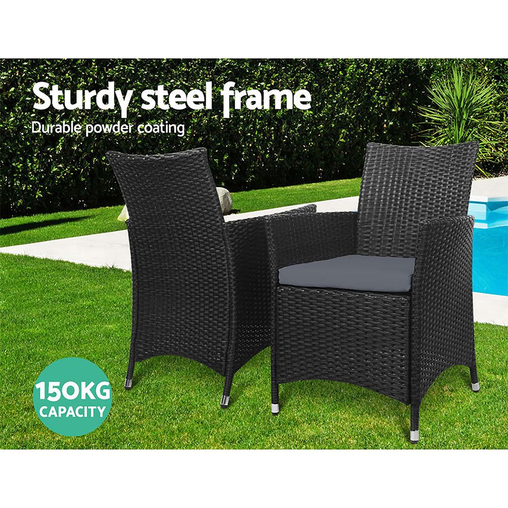 2-Piece Outdoor Bistro Set with Cushions - Patio Dining Chairs, Wicker Garden Furniture for Backyard, Deck or Poolside Relaxation