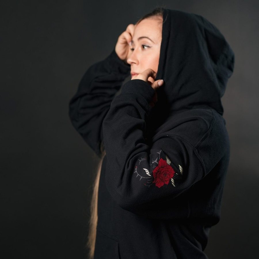 Women's Roses Have Thorns Hoodie - Black Gothic Floral Pullover Sweatshirt | Perfect for Casual Wear, Street Style & Fall Fashion