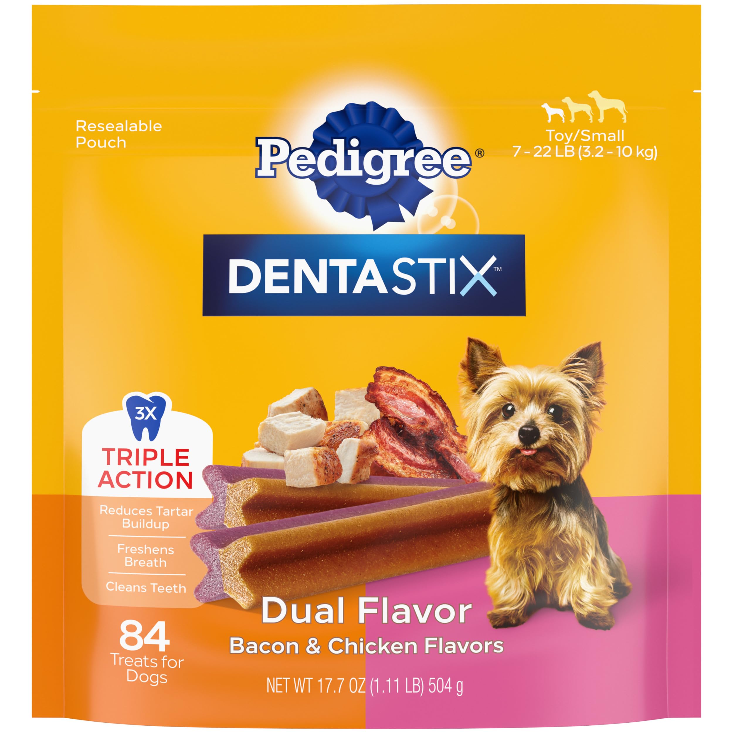 Pedigree Dentastix Small Dog Dental Chews - Bacon & Chicken Flavor, 17.78oz (84 Treats) - Teeth Cleaning Snacks for Small Breed Dogs - Perfect for Daily Oral Care & Training Rewards