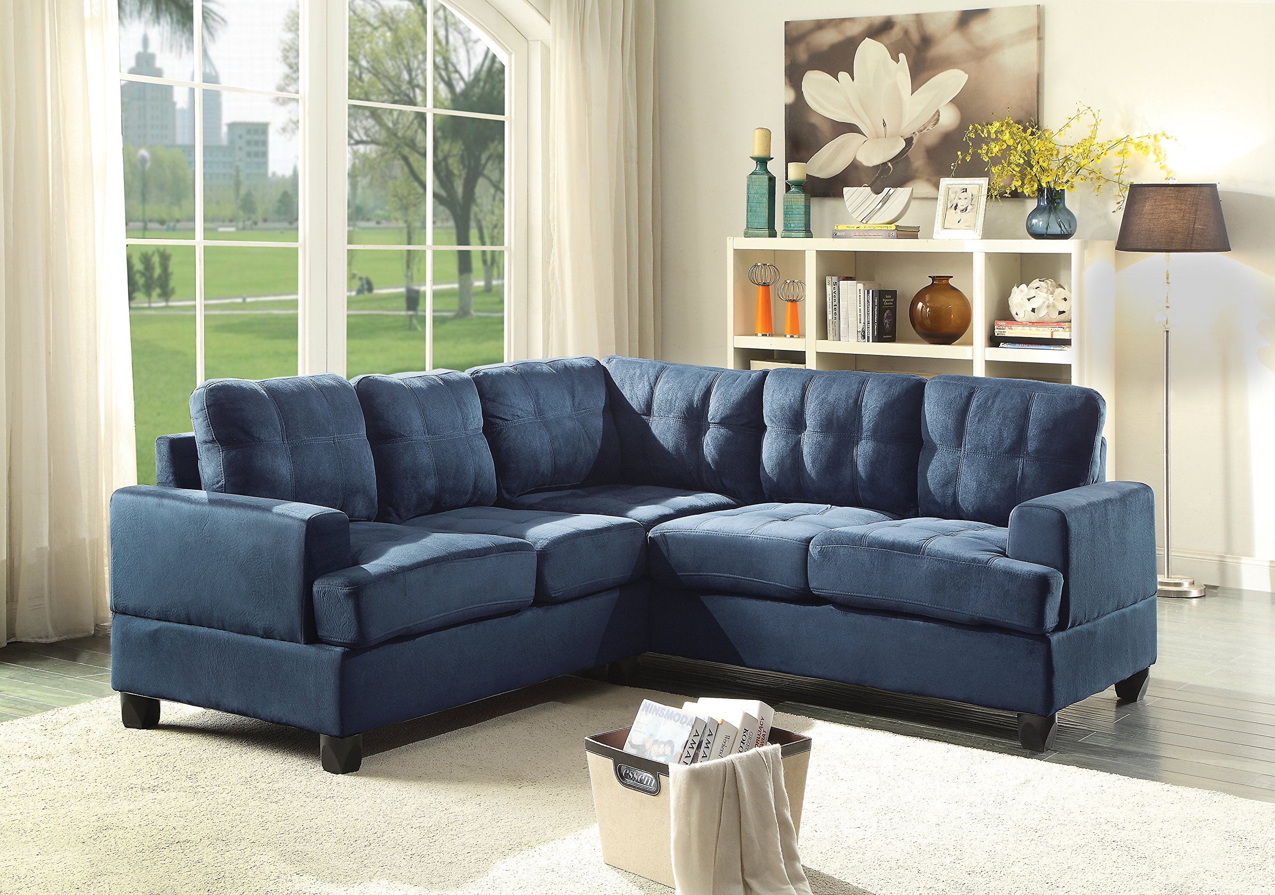 Glory Furniture G510B-SC Modern Navy Blue Sectional Sofa Set - 2-Piece L-Shaped Couch with Soft Fabric for Living Room, Family Room & Home Theater Comfort