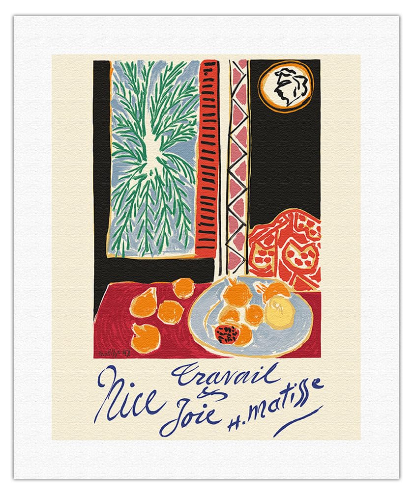 Henri Matisse Vintage Travel Poster - Nice France 'Work and Joy' Still Life Pomegranates Art Print (1948) - 16x20 Inch Rolled Canvas Fine Art Reproduction - Perfect for Home Decor, Office Wall Art & French Vintage Poster Collection