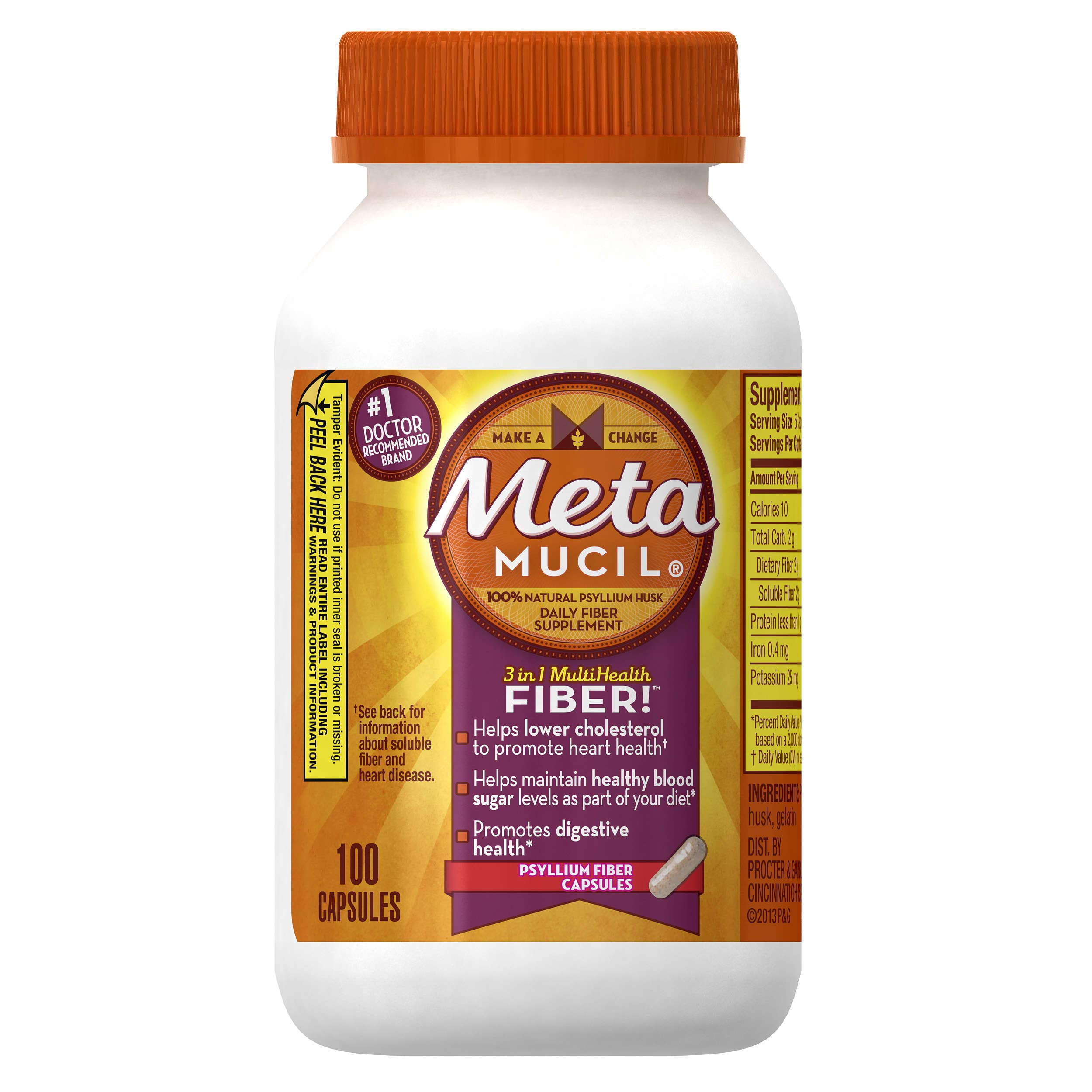 Meta Mucil 3-in-1 MultiHealth Fiber Supplement Capsules - 100 Count (Pack of 5) | Supports Digestive Health, Cholesterol & Blood Sugar | Daily Fiber Boost for Adults & Seniors