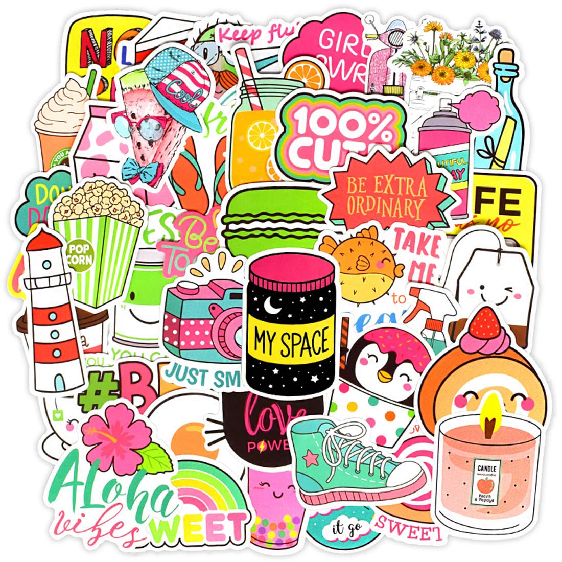 50 Pack Cute Aesthetic Vinyl Stickers - Waterproof Decals for Water Bottles, Laptops, Skateboards & Cups | Perfect for Girls, Teens & Adults | Great for School, Office & Personalizing Accessories