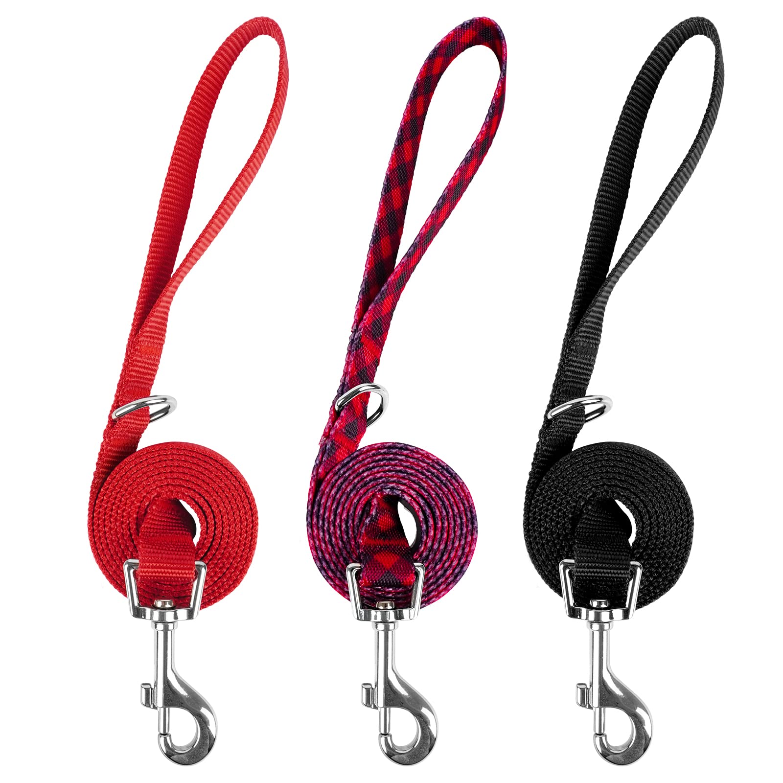 Azuza 3 Pack Christmas Nylon Dog Leashes - Strong & Durable Buffalo Check Pet Leash with Easy Snap Hook for Puppies & Small Dogs XS (6FT, 3/8