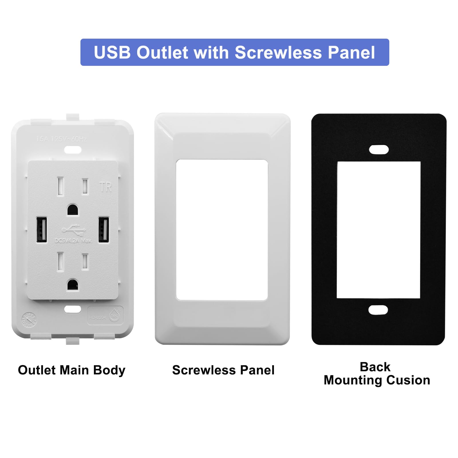 GREENCYCLE 20-Pack USB Outlet Receptacle - 4.2A High-Speed Dual USB Charger & 15A Tamper-Resistant Electrical Wall Socket - Screwless Wall Plate - Perfect for Home, Office & Hotel Charging Stations