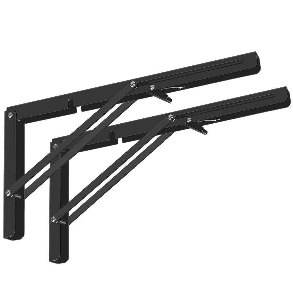 Heavy Duty Folding Shelf Brackets 2 Pack - 400lb Capacity for Wall Mounted Tables & Benches - Space Saving Black Brackets (16