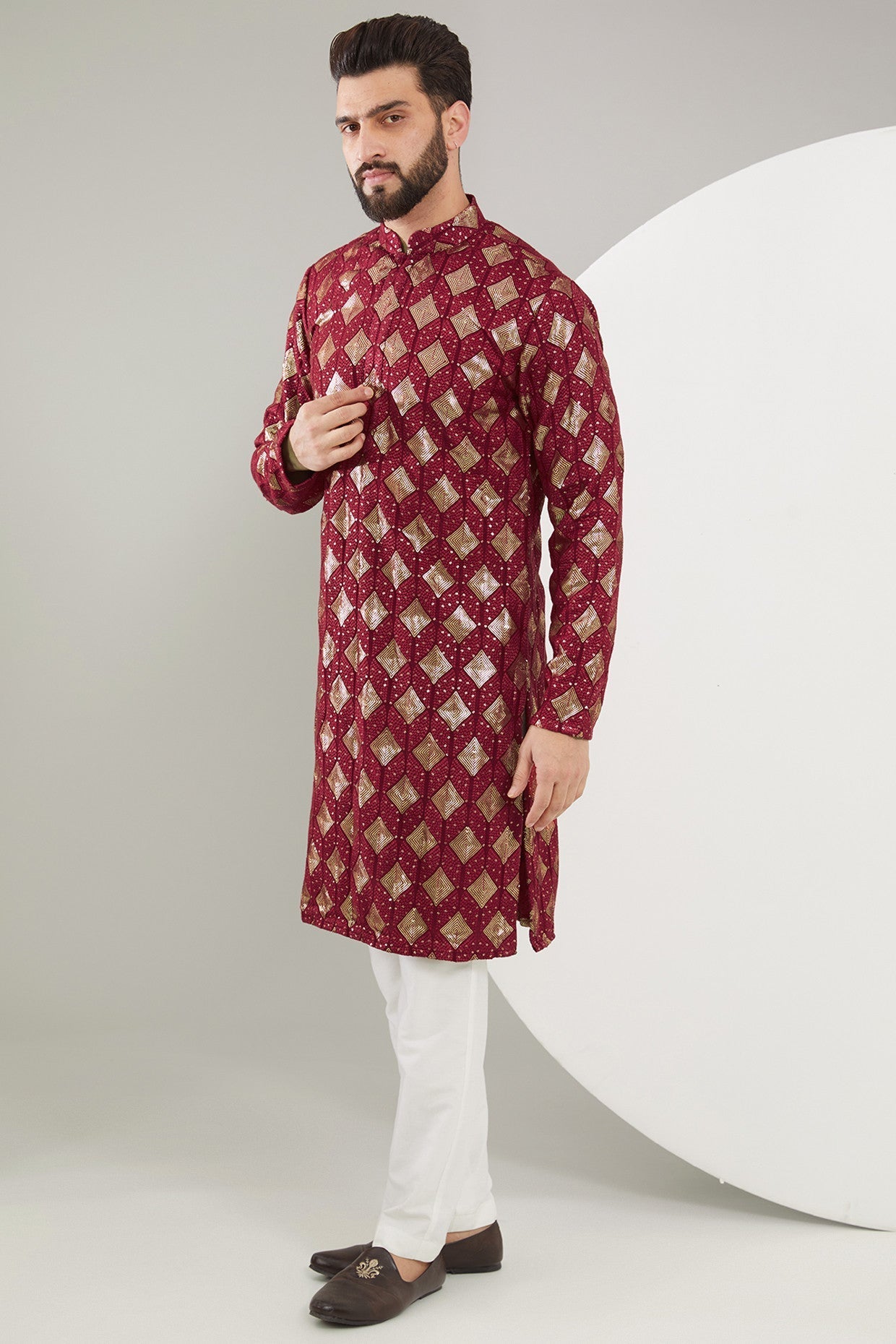 Elegant Maroon Chikankari Kurta with Heavy Thread & Sequined Embroidery - Perfect for Festivals, Weddings & Ethnic Occasions