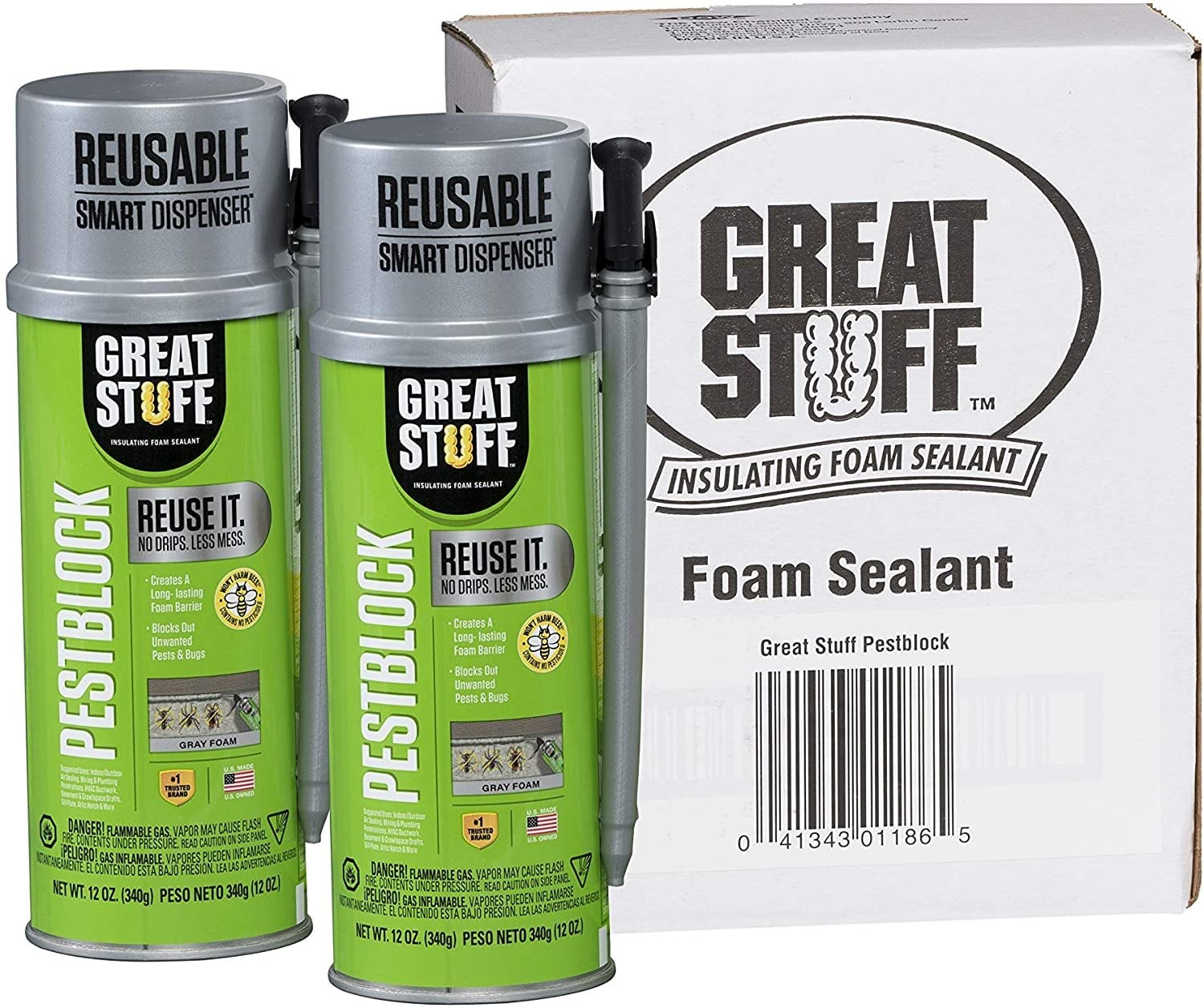 Great Stuff 99108240 2-Pack Smart Dispenser Foam Sealant, Gray – Perfect for Air Sealing Gaps, Cracks & Insulation in Homes, Walls & Windows