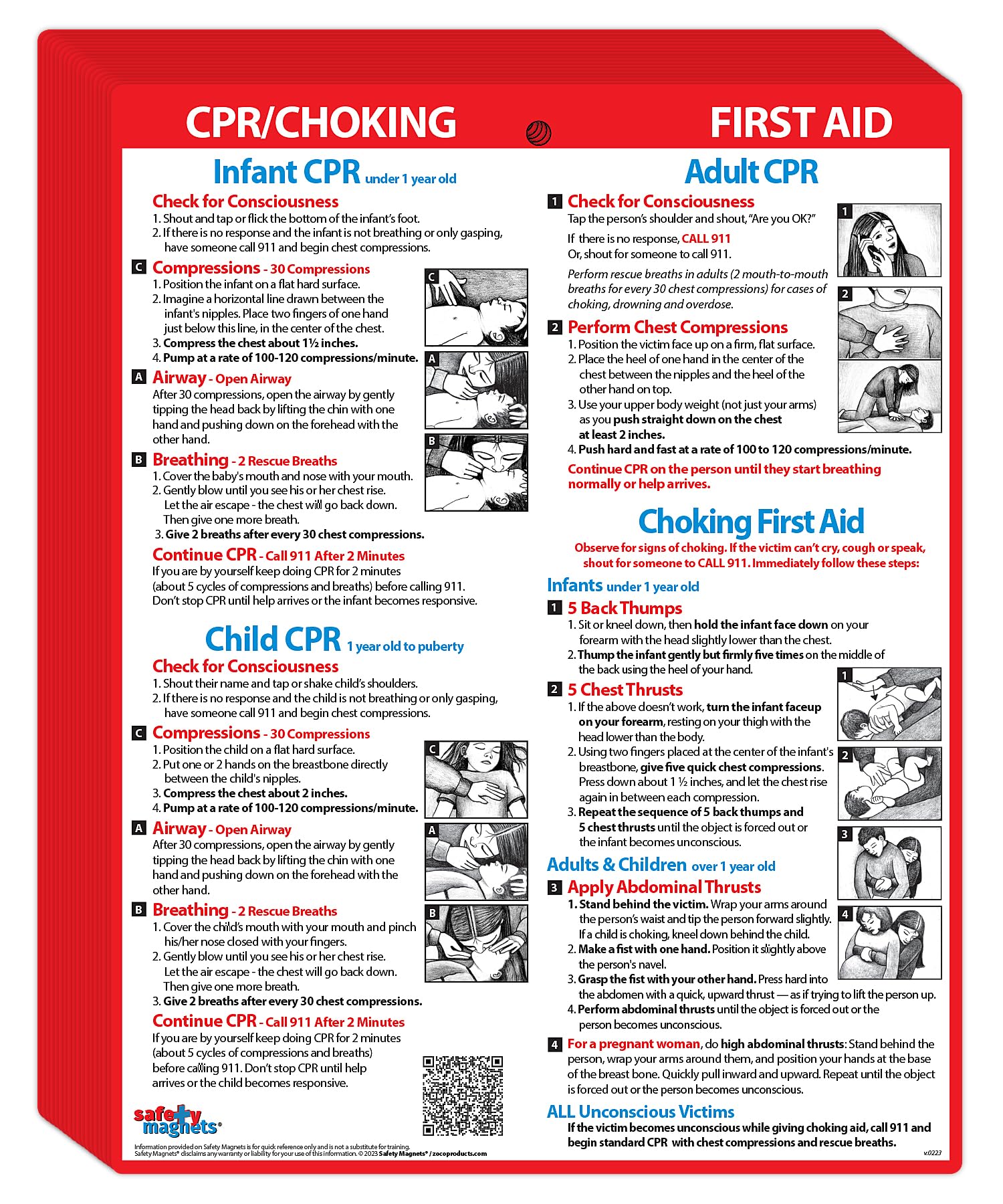 CPR & Choking First Aid Magnets (20-Pack) – Emergency Instructions for Infants, Kids & Adults – Laminated Heimlich Maneuver Charts with Magnetic Back – 8.5