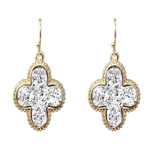 Clover Druzy Earrings in Sterling Silver – Elegant Dangle Earrings for Women, Perfect for Parties, Weddings & Everyday Wear