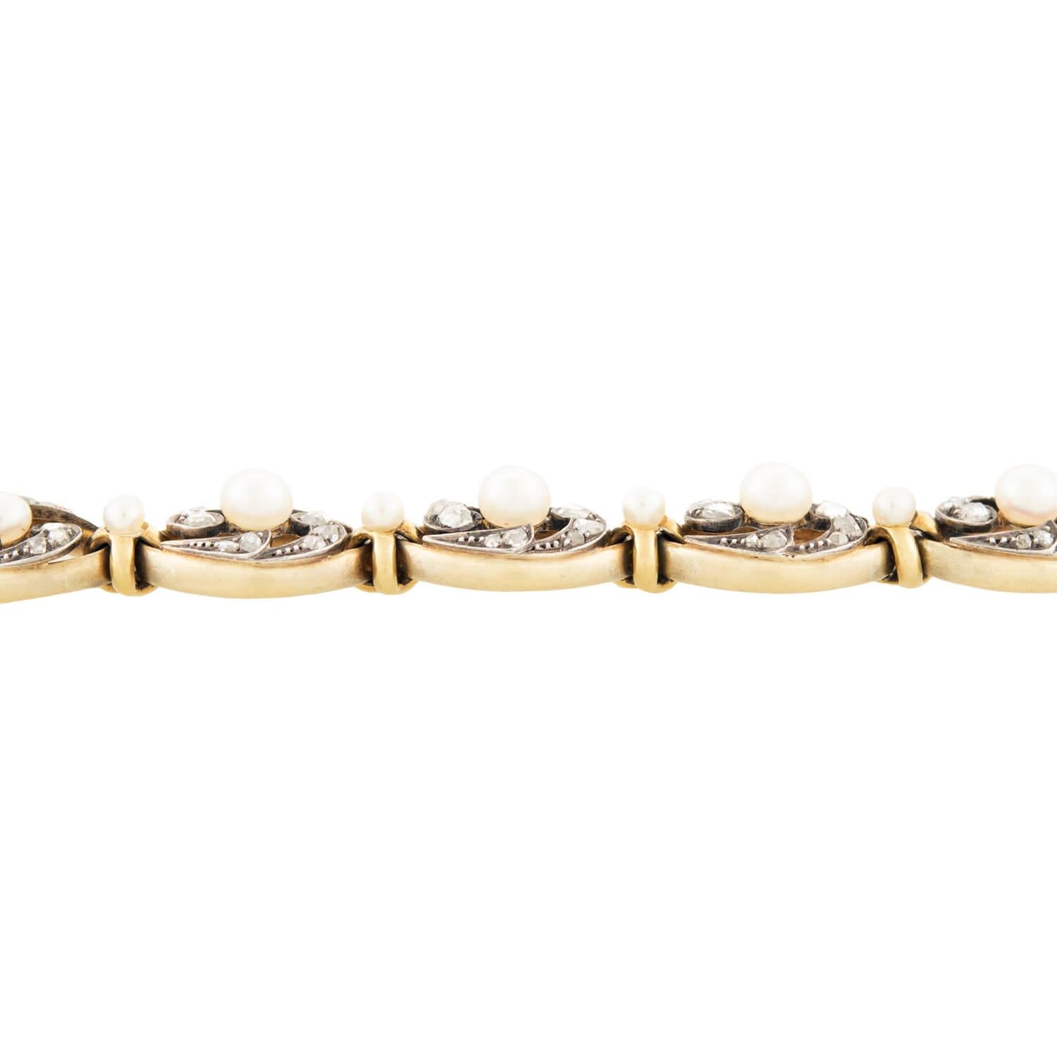 18K Gold & Sterling Silver Victorian French Pearl Diamond Bracelet for Women - Elegant Jewelry Gift for Weddings, Anniversaries & Special Occasions