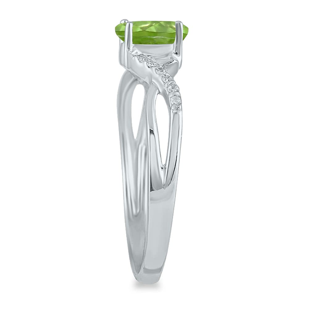 10K White Gold Peridot and Diamond Twist Ring - Elegant Jewelry for Women, Perfect for Weddings, Anniversaries & Special Occasions