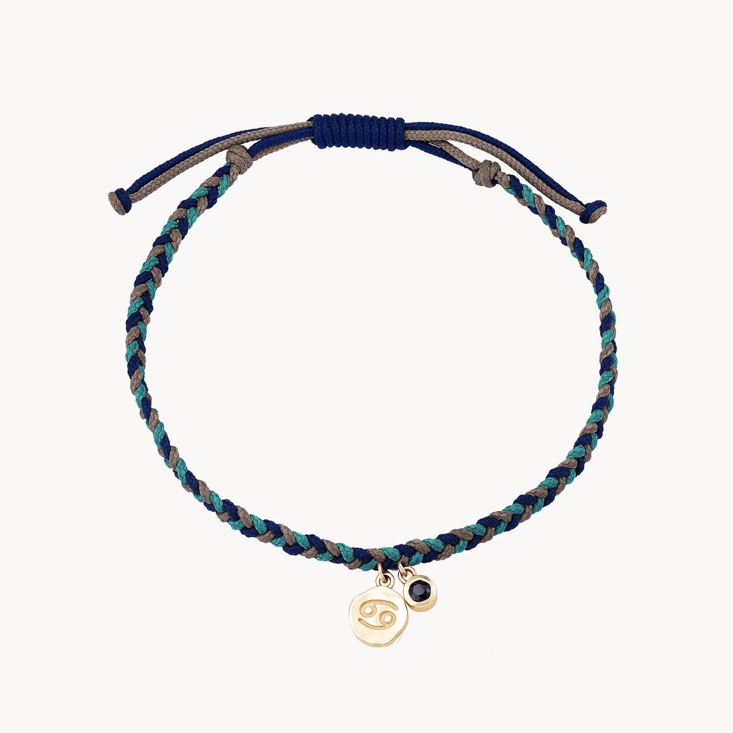10K Yellow Gold Cancer Zodiac Water Element Bracelet with Blue Sapphire & Cord - Perfect for Astrology Lovers & Spiritual Healing