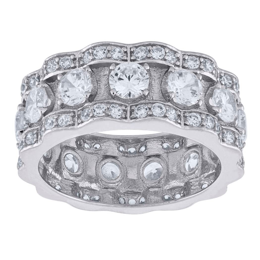 925 Sterling Silver Men's CZ Cubic Zirconia Simulated Diamond 8mm Eternity Wedding Band Ring - Size 7-11, Perfect for Anniversary Gifts, Engagement Rings & Special Occasions