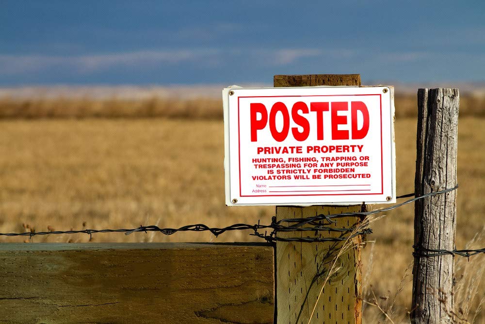 No Trespassing Signs Private Property - 10x14 Inch Rust-Free Aluminum, UV Ink Printing - Indoor/Outdoor Use (4 Pack) - Perfect for Farms, Ranches & Hunting Lands