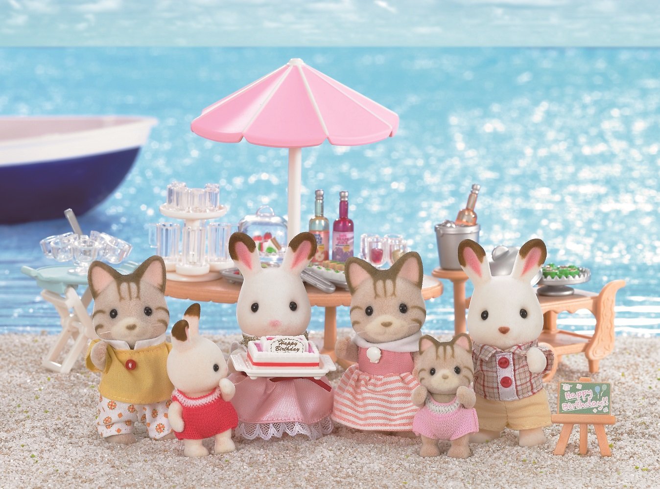 EPOCH Sylvanian Families Seaside Series - Beach-Themed Birthday Party Playset for Kids | Perfect for Pretend Play, Gift Giving & Collectible Display