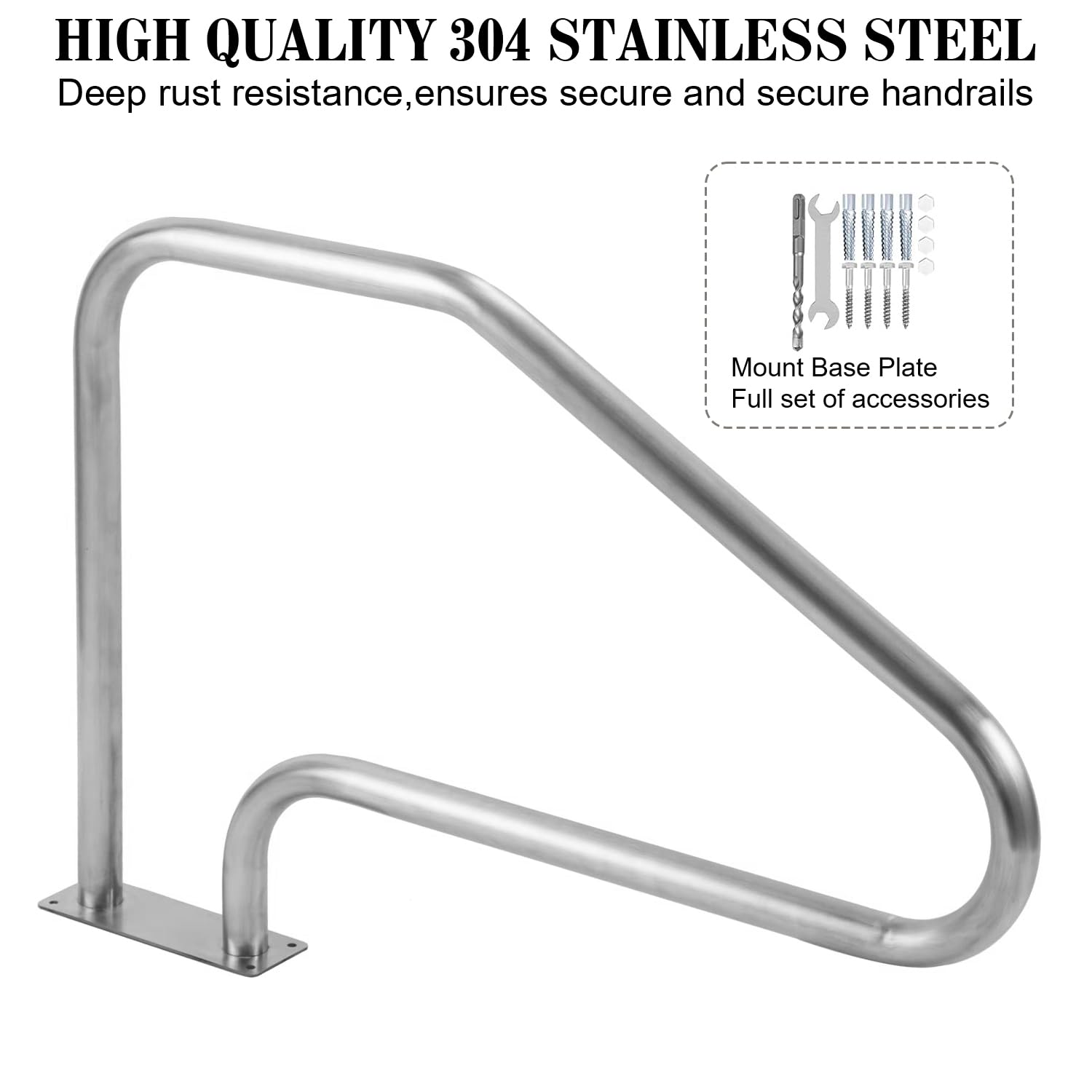 48x32 Inch 4-Bend 304 Stainless Steel Swimming Pool Handrail with Quick Mount Base Plate - 2