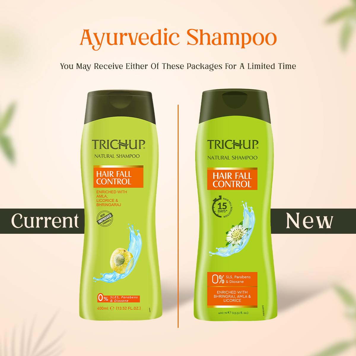 Trichup Hair Fall Control Natural Shampoo with Amla, Licorice & Bhringaraj - Reduces Hair Loss & Thinning - 400ml - For Daily Hair Care & Scalp Nourishment