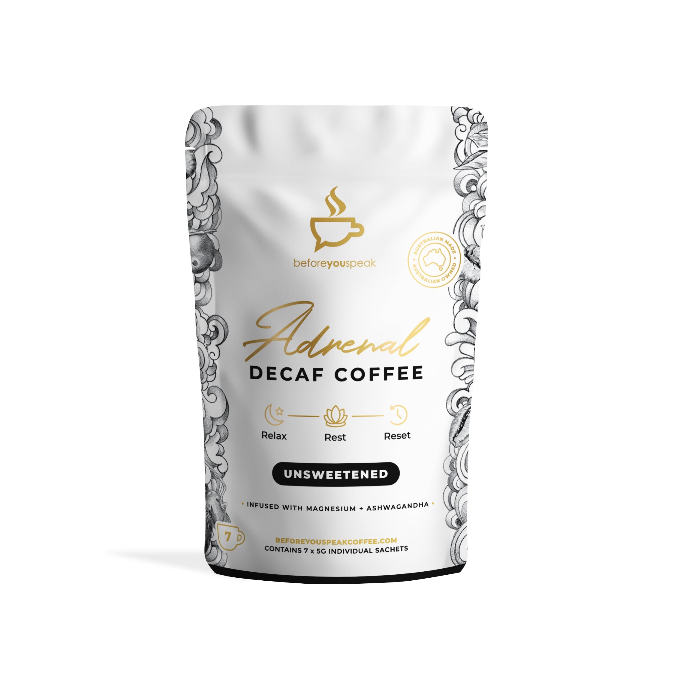 Adrenal Decaf Unsweetened Coffee - Organic Herbal Tea Alternative for Stress Relief & Relaxation - Perfect for Evening, Meditation & Wellness Routines