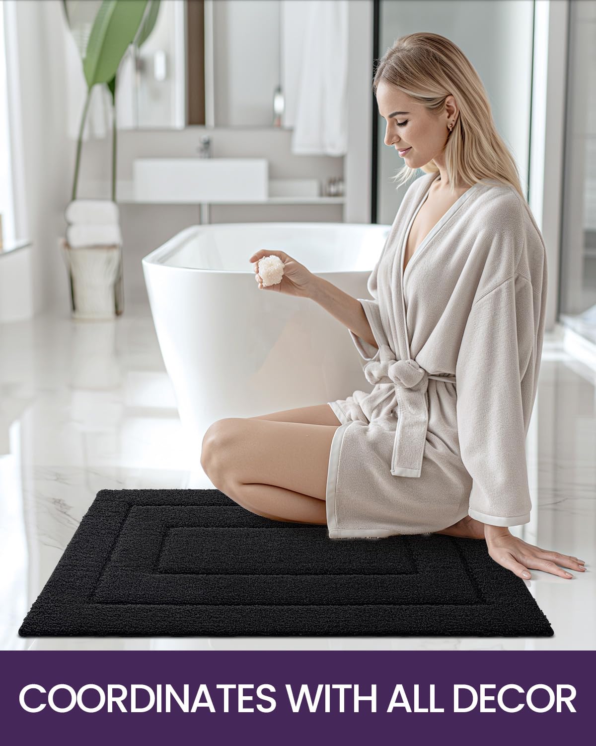 **DEXI Non-Slip Bathroom Rug 32x20 Inches - Absorbent Soft Microfiber Shower Mat with Rubber Backing, Quick Dry & Machine Washable - Perfect for Bathroom, Shower, and Bathtub Floor (Black)**