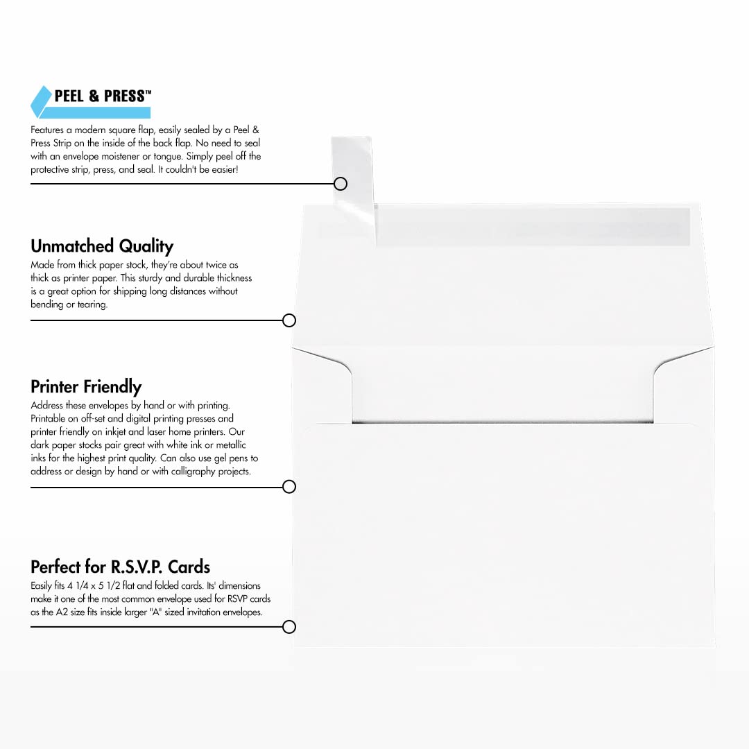 Premium A2 Invitation Envelopes 4 3/8 x 5 3/4 Inches - 100% Cotton Brilliant White Stationery (500 Pack) - Perfect for Wedding Invitations, Greeting Cards & Business Correspondence