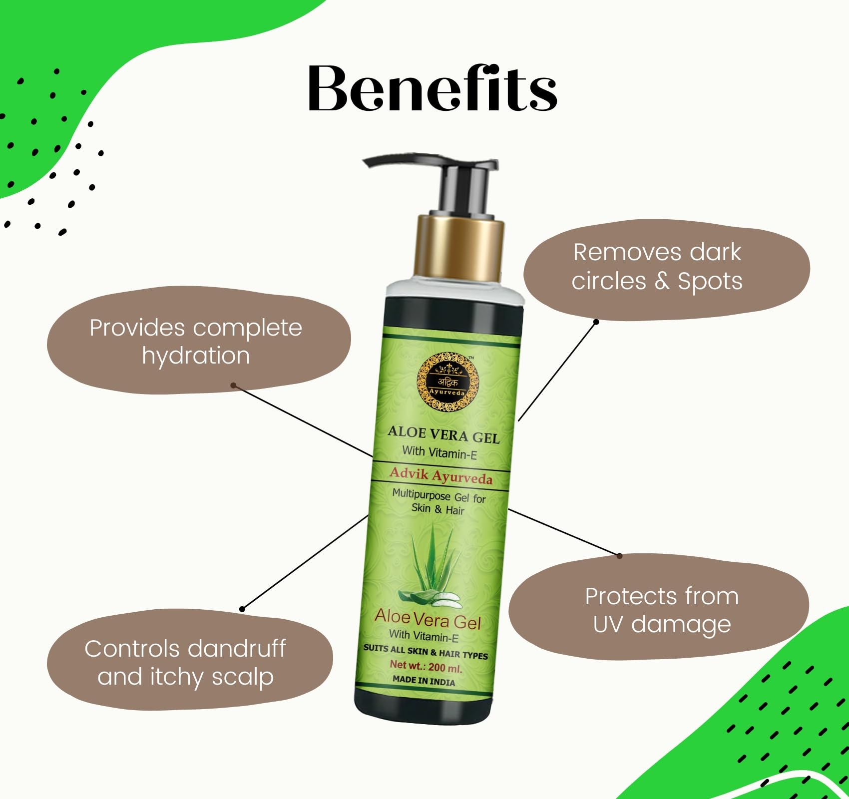 Advik Ayurveda Pure Aloe Vera Gel with Vitamin E for Face & Hair Care - 200ml x 2 (400ml Total) - Hydrating Moisturizer for Sunburn Relief, Skin Repair & Hair Growth - Buy 1 Get 1 Free