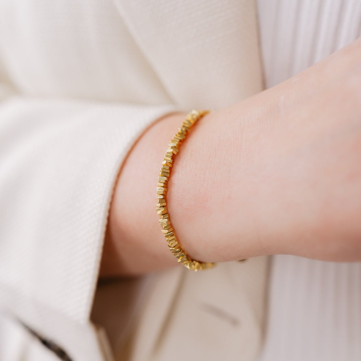 POISE NUGGET STRETCH BRACELET - Gold Plated Adjustable Beaded Bracelet for Women, Trendy Stackable Jewelry Gift for Her - Perfect for Daily Wear, Office & Special Occasions