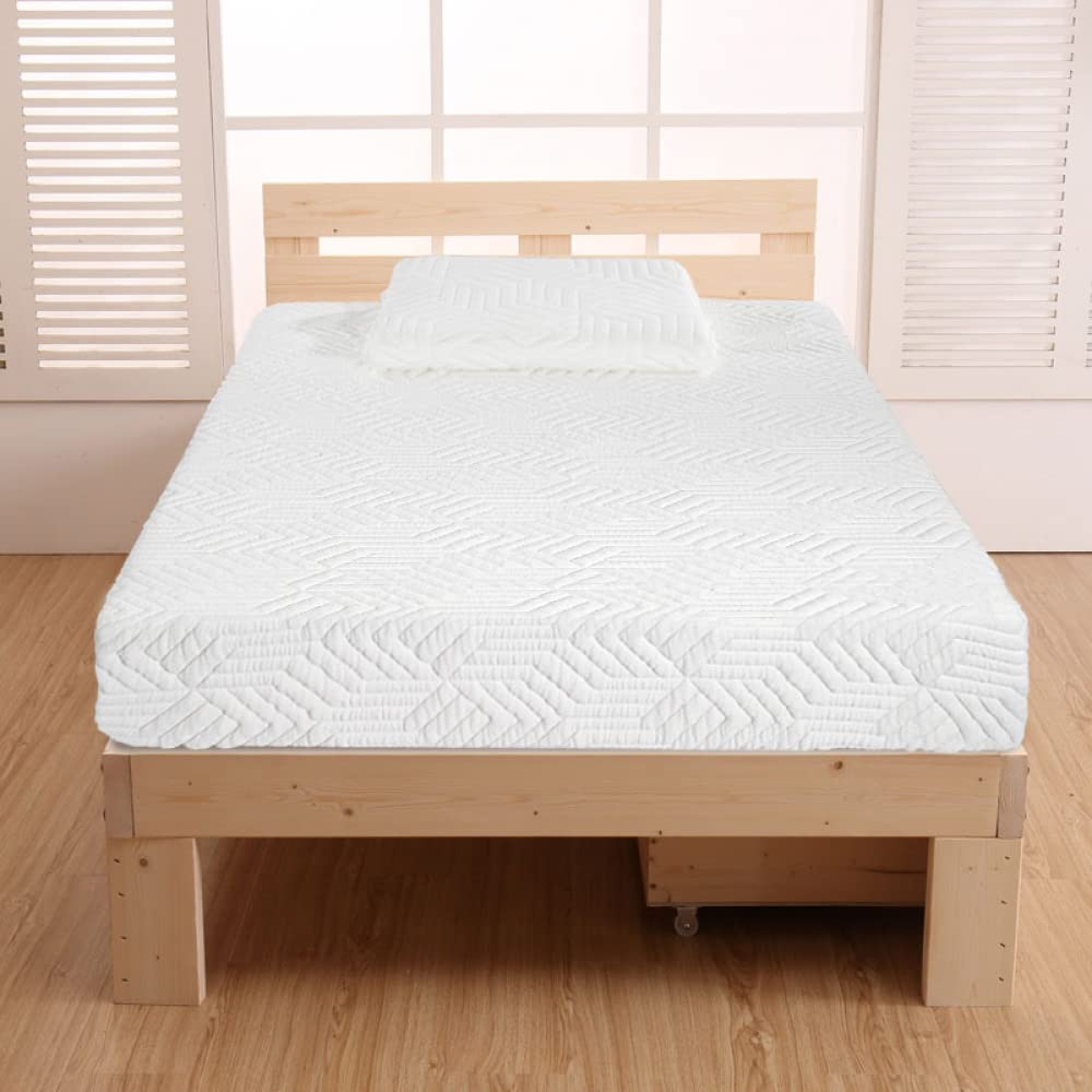MENGK 10 Inch Twin Size Firm High Softness Cotton Mattress with 2 Pillows - 2 Layer Traditional Design for Bedroom, Guest Room & Dorm (White)